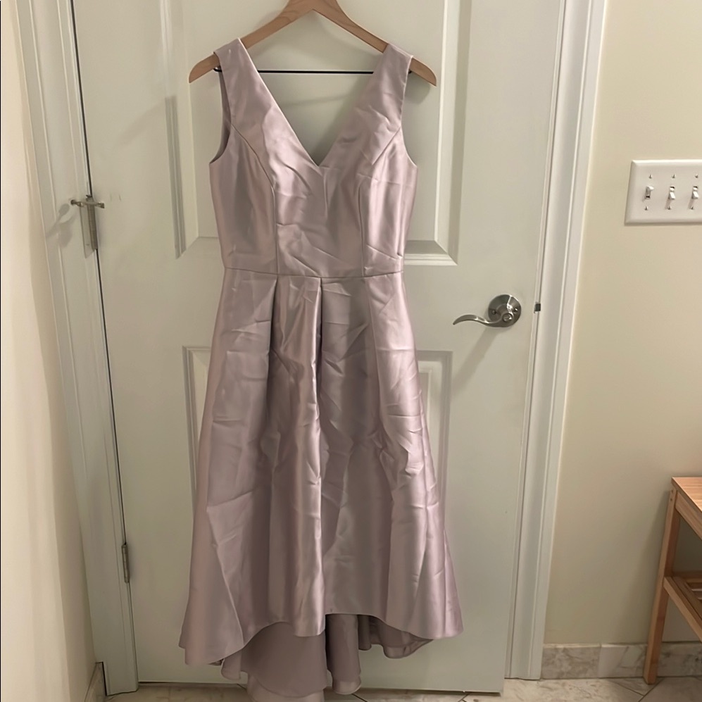 Alfred Sung Purple High Low A-Line Dress With V-Neck For Wedding Guest